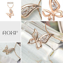 ROXI New Christmas Gift Butterfly PENDANT Fashion Rose Gold Plated Chain Calabash Sales Lucky NECKLACE for