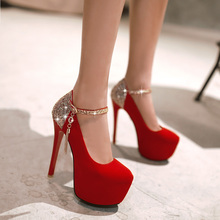 Size 32 42 Fashion Spring Autumn flock women red wedding shoes sexy Round Toe Mary Janes
