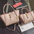 2016 New Fashion Women Messenger Bags PU Leather Handbag Litchistria Rivet Ladies Shoulder Bag Trapaze Women
