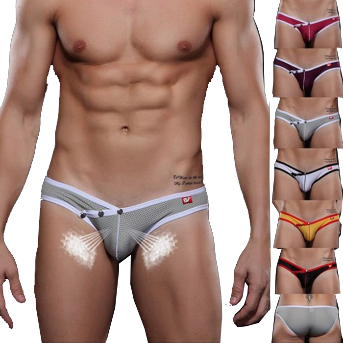 Wholesale Mens Underwears With Bottons Underpants Short Breathable Hole Briefs Low Waist Size S XL High