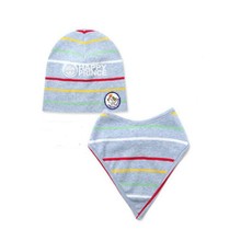 Hot Sales 2Pcs Sets Spring Baby Boys Girls Clothes Stripe Soft Cotton Hat Cap Triangle Bib