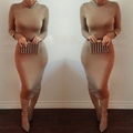 New Arrival Women Long Sleeve Bandage Bodycon Mid Calf Dress S M L XL 3 Colors