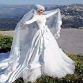 Muslim Wedding Dresses Full Sleeve Appliques Beading Bridal Gowns Lace Long White Bow A Line Islamic