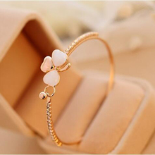 Women Jewelry Accessories Fashion Single Row Full Rhinestone Opal Crystal Bows Love Heart Gold Plated Bracelet Bangles