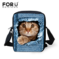 FORUDESIGNS Women Messenger Bags Jeans Black Cat Crossbody Bag Designer Bolsos Mujer Ladies Small Shoulder Bags
