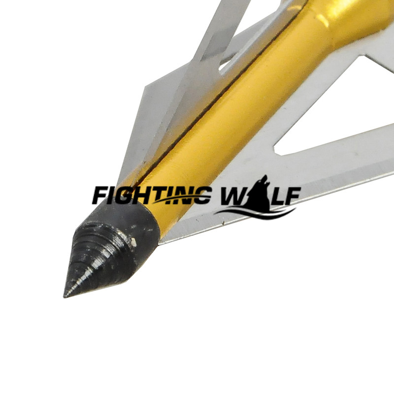 12pcs lot Gold Hunting Arrowhead Aluminum Stainless Steel Broadheads 3 blades Archery Arrowhead Arrow Release for