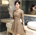 Free Shipping 2016 New Fashion Women s Autumn Dress round Neck Long Sleeve Strapless Dress Elegant