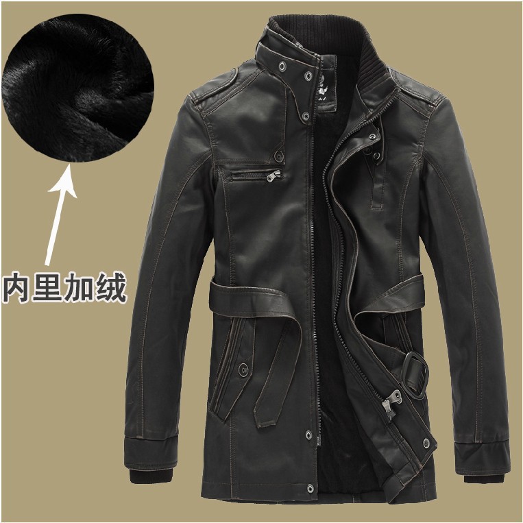 2014 Fashion motorcycle Jacket Men PU leather jackets Water wash Vintage Thick warm winter coat military New Mens Trench Coat