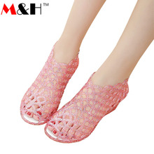 M&H Brand 2016 New Summer Women’s Gladiator High Heel Cut-outs Sandals Peep Toe Wedge Crystal Jelly Shoes Women Sandalias Open