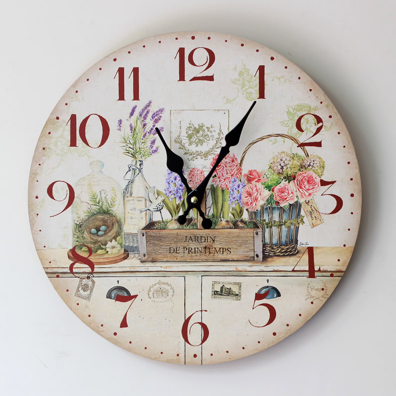 2016 Real Large Decorative Wall Clocks Watch Zakka Home Decor Wood Painted Floral Clock Good Quality Fashion Electronic Watches