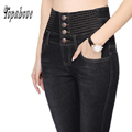 2016 new skinny plus thick velvet jeans women black high waist jeans female blue denim pencil