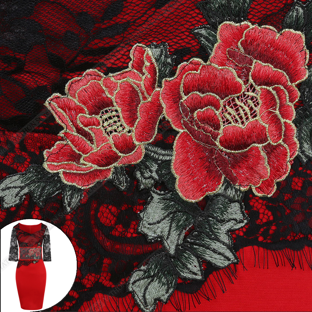 3 YATHON Plus size 5XL Embroidered Lace Bodycon Dresses For Womens Floral Pattern Hollow Out Pin Up Business Work Office Casual Sheath Pencil Special Occasion Pro