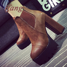 2016 Sexy Ultra High Heels Shoes Woman Martin Boots Female Round Toe Martin Boots 9cmThick Heel Platform Women Shoes Ankle Boots