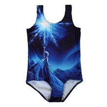 2015 New Arrival Girls Swimsuit Snow Queen Printing Blue Trangle Swimwear For 8 Years Girls-LSCS-0009