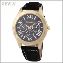 2015 nuevos hombres del muchacho Pu correa de cuero análogo de cuarzo del reloj del deporte del reloj ocasional bonito regalo del envío gratis