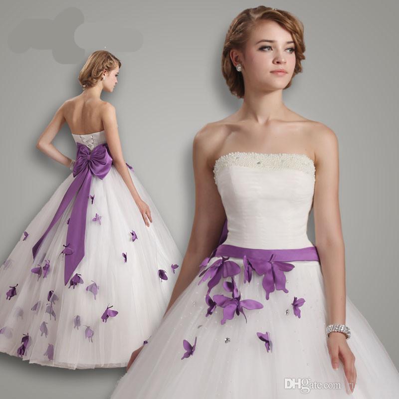 New Modern Wedding Dresses White With Purple White Wedding Dresses With Purple