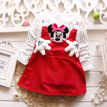 Retail 0-36 Months Spring And Autumn New Children Clothing Dots Patchwork Mickey Baby Girls Dress Long Sleeve Girls Dress