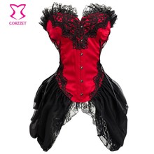Red And Black Overbust Waist Training Corsets Plus Size Corset Dress Steampunk Gothic Clothing Sexy Burlesque Costumes For Women