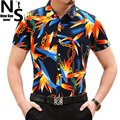 TOP NS Brand Design Size Big Short Sleeve Mens Dress Shirts Luxury Stylish New Flower Casual