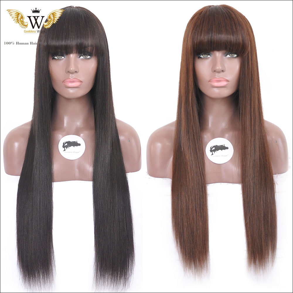 180Density Glueless Full Lace Human Hair Wigs With Bang Lace Front Brazilian Hair For Black Women Long Straight Virgin Lace Wigs