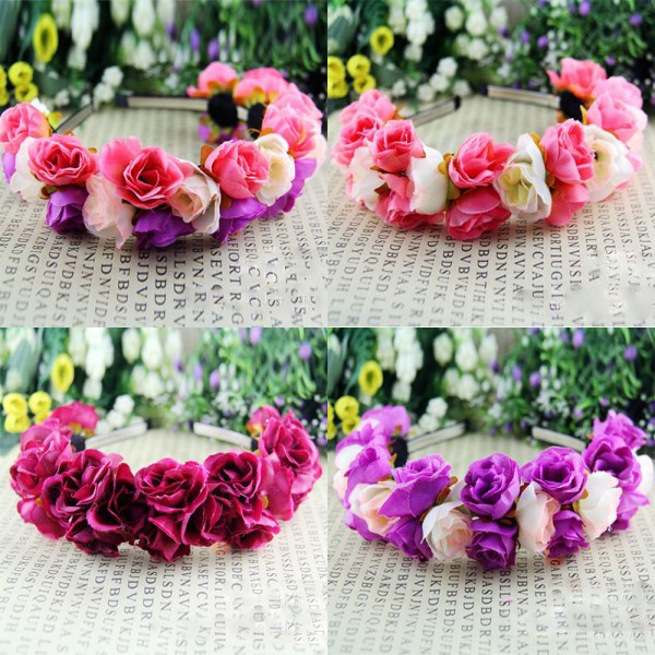 Rose Flower Crown Headbands for Women Wedding Festival Double Row Floral Garland Hairbands