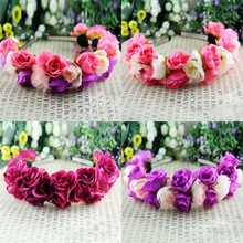 Rose Flower Crown Headbands for Women Wedding Festival Double Row Floral Garland Hairbands