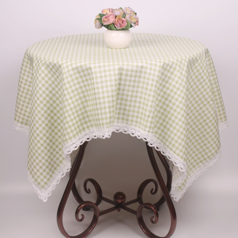 Light Lemon Green Korean Japan Style Cotton Linen Plaid Lace Tablecloth font b Tartan b font