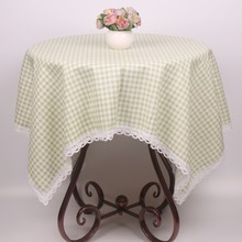 Light Lemon Green Korean Japan Style Cotton Linen Plaid Lace Tablecloth / Tartan Table Cloth Dusproof Home Appliances Covers