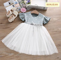 YYBX031032 2017 Summer Fashion Baby Girls Dress Patchwork Lace Dot Girls Dress Princess Dress Flare Sleeve