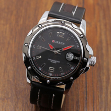 2015 Latest Style Curren Round Dial Analog Quartz Watch with PU Leather Strap Data Display Sport