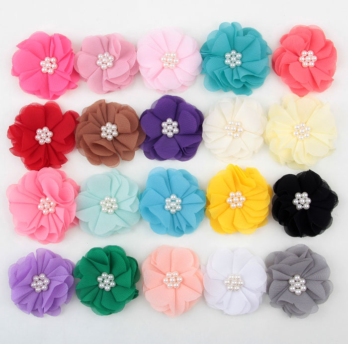 100pcs lot 5cm New Style Fabric Pearl Flowers For Headband Fabric DIY Flower For Infant