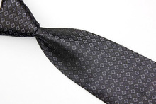 NT0442 Black Gray Plaids Checks Ties Jacquard Woven Smooth Classic Silk Polyester Man s Casual Necktie