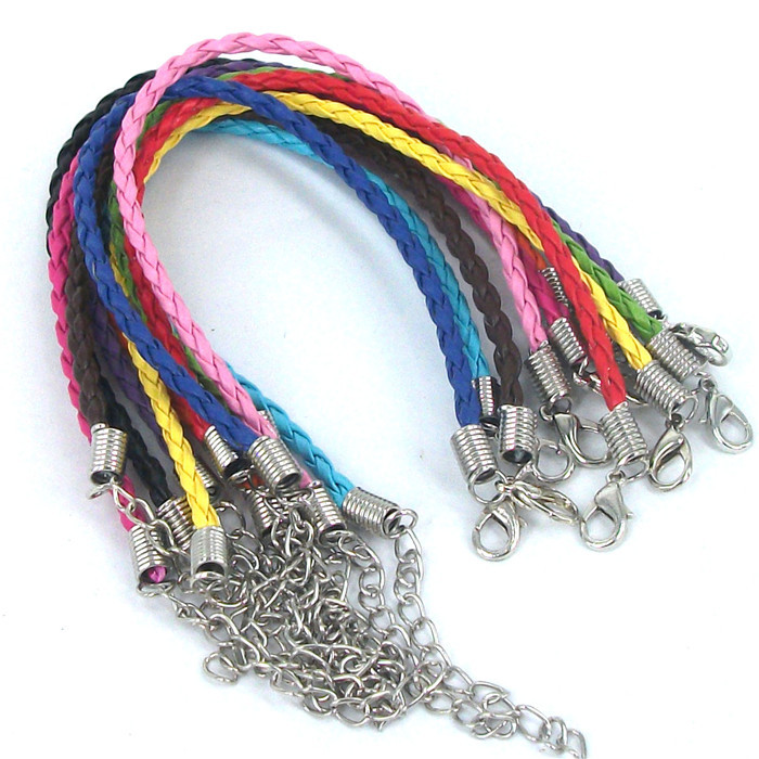 Free shipping set of 50pcs/lot 45cm 4mm mix-color pu leather necklace cords / lobster clasp,Pendant necklace chain