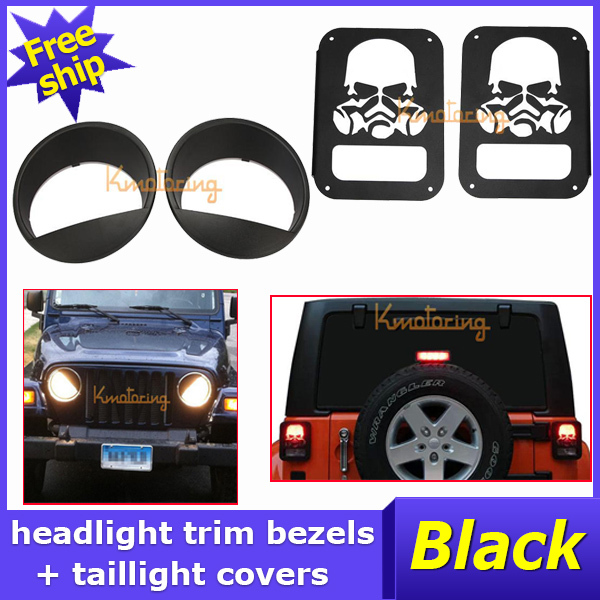 A Pair Angel Birds Headlight Trim Bezels for Jeep Wrangler JK 2007~2014 Eyelid Eyebrow Rings Black + A pair of taillight covers