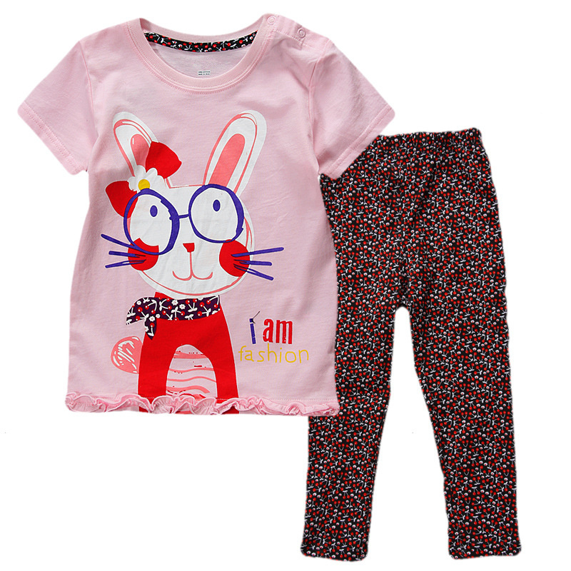 JTS222, rabbit, 9sets/lot, summer girls clothing sets, short t shirt sets for 1-6 year, 100% cotton