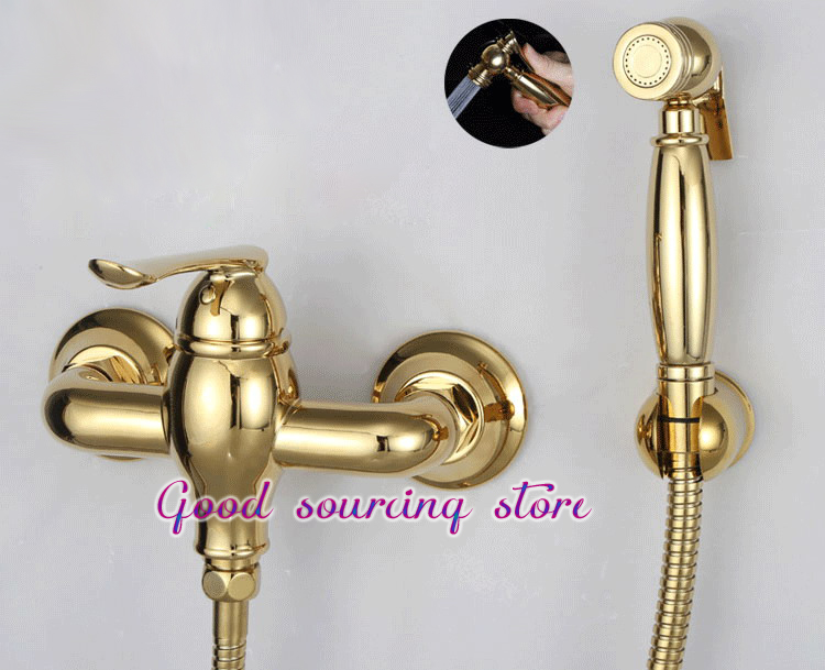 Classic style hot and cold water golden bidet faucet set, toilet shower