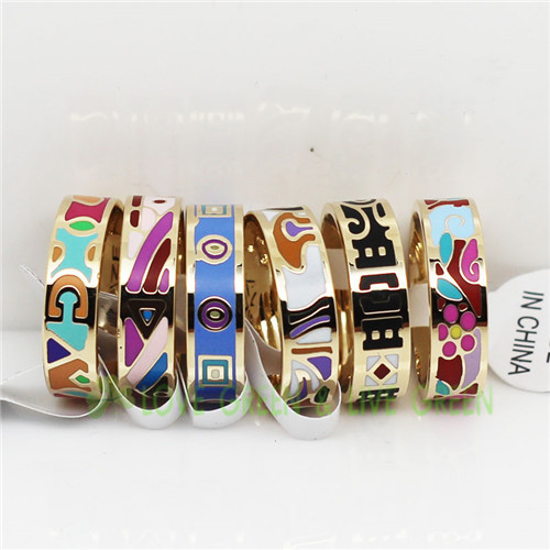 6 8 mm width flower colorful couple rings never fade guarantee shape stainless steel 316L Enamel