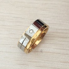 Fashion luxury 8MM rings 18K gold silver plated stainless steel rings for women and men wedding rings with rhinestones design