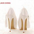 Spring and Summer White Lace Formal Shoes Bridal Dress Shoes Sweetness High Heels Wedding Party Satin