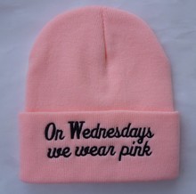2014 new Beanie on wednesdays we wear pink hat ,wool winter knitted caps and hats for man and women +free shipping