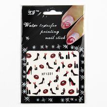 XF1231 Fashion Water Transfer Nail Art Stickers Decal Mystery high heeled shoes and lipstick design