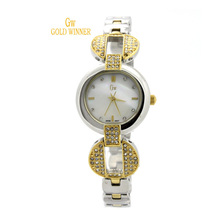 Ganador del oro estrenar elegante mujeres chica relojes de acero inoxidable diamante redondo Shell cara del cuarzo resistente al agua GW180012