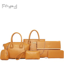 Free shipping European and American fashion Ladies classic Solid bags women leather handbag High quality 6 sets shoulder bag