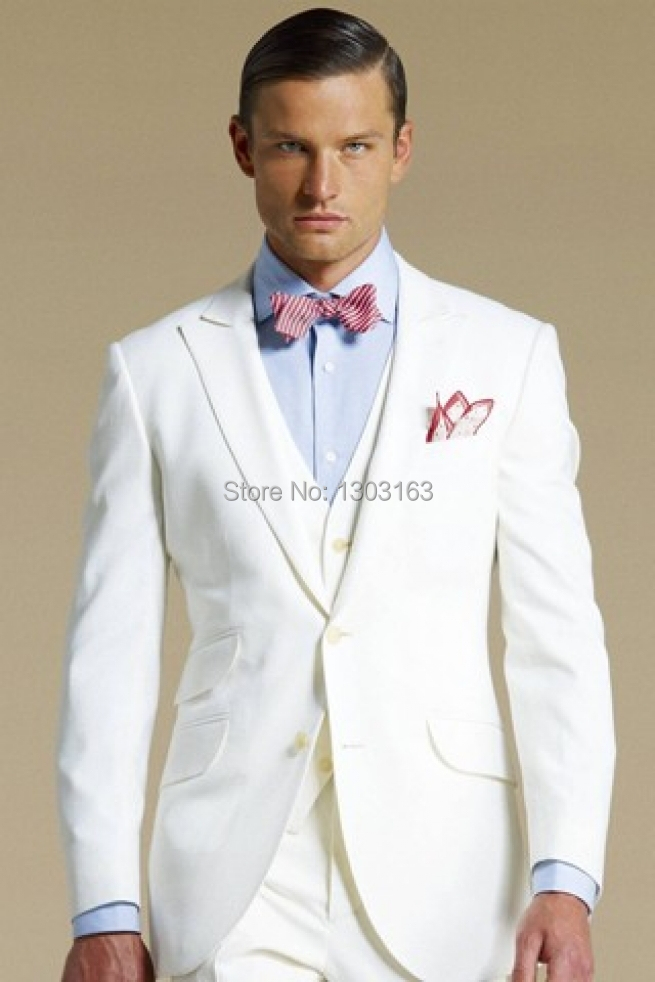2014 Custom Made Groom Tuxedos White Formal Wear Wedding Party Groomsman Suit Men's Suit (Jacket+Pants+Tie+Vest) Free Shipping