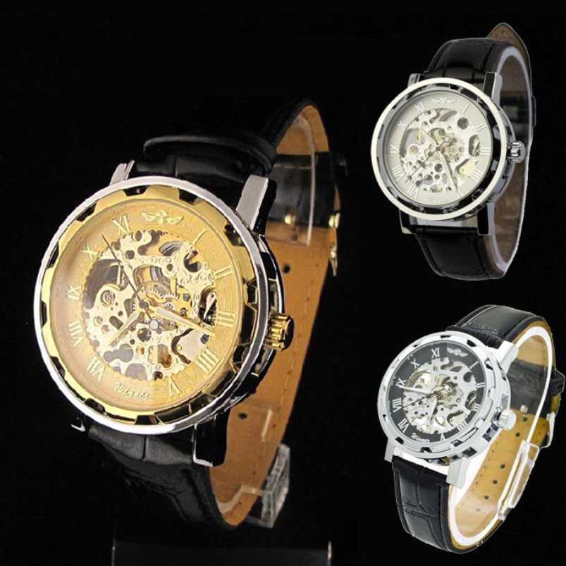 Splendid Men Wedding Classic Men Leather Dial Skeleton Mechanical Sport Army Watch Wrist Watch men watch