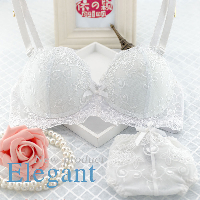 cotton bow embroidered flowers push up BC cup bra set sexy lingerie underwear bra set 09