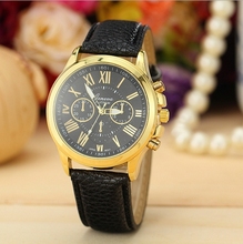 Envío gratis 2015 nueva venta caliente de moda reloj de cuero de ginebra de cuarzo escala romana relojes para mujeres W148