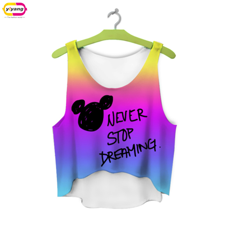 multicolor T Shirts 3D Print women tank tops camis printed sleeveless vest girls summer short crop
