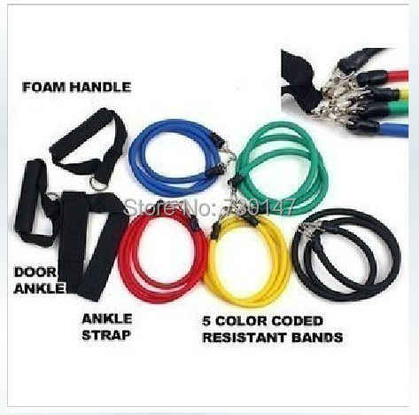 50pcs LOT 11pcs in 1set Latex Resistance Bands Fitness Exercise Tube Rope Set Yoga ABS Workout