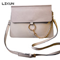 LIXUN Ladies Metal Ring Leather Stella Shoulder Bag Luxury Brand Women Messenger Bags Chains Patchwork Crossbody